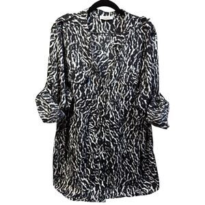 Calvin Klein Shirt 2X Modest Button Up Roll Tab Tunic Artsy Office Preppy Mature